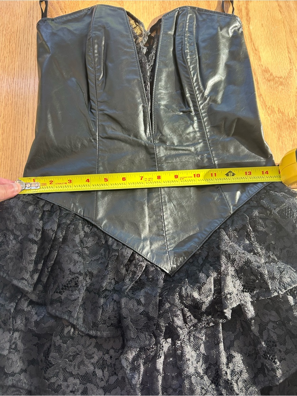 Vintage Chia Leather Corset Lace Tiered Ruffle Dress 90s Korea Rocker Punk Sz 12 - Picture 13 of 13